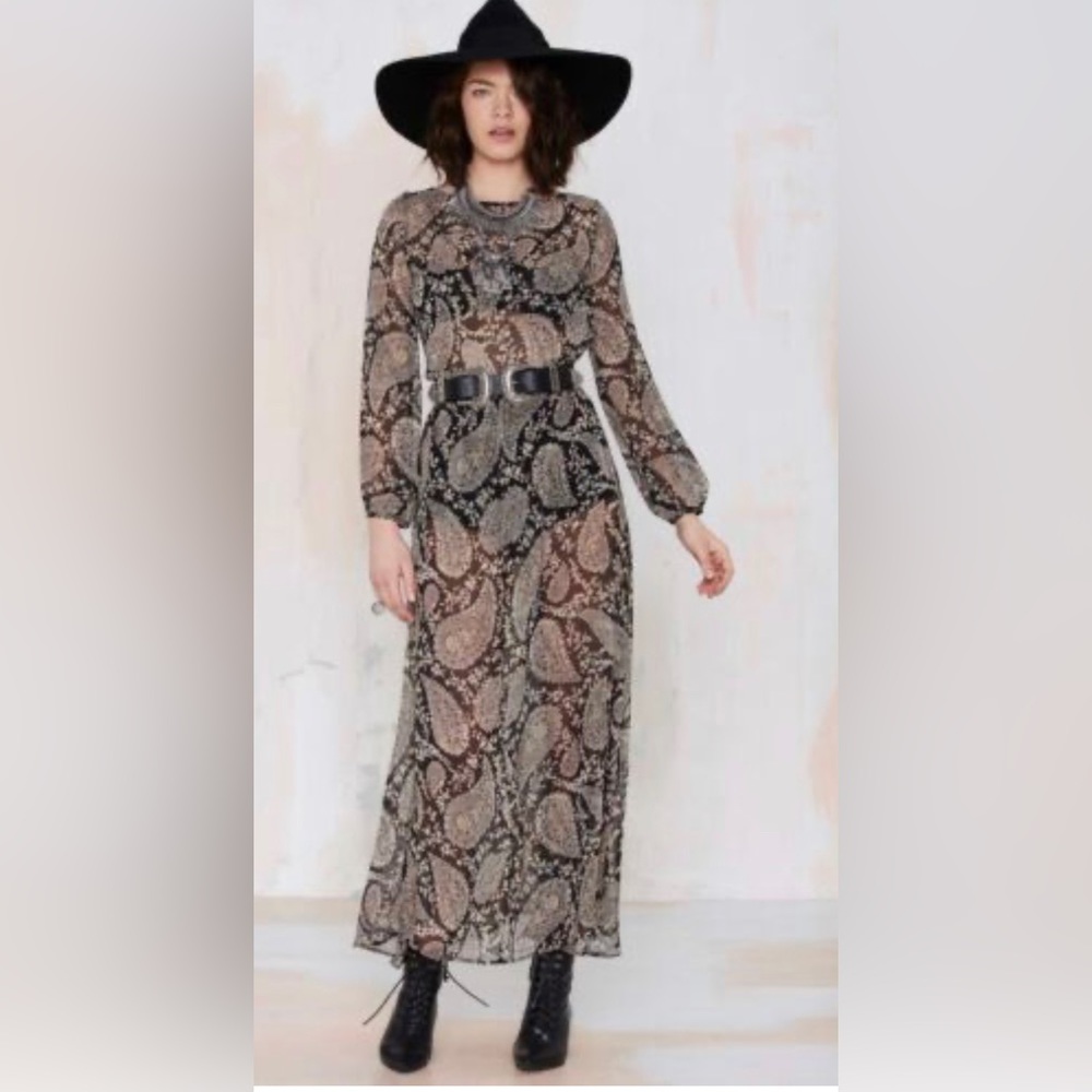 Nasty Gal After party vintage madison chiffon dress black sheer paisley maxi s